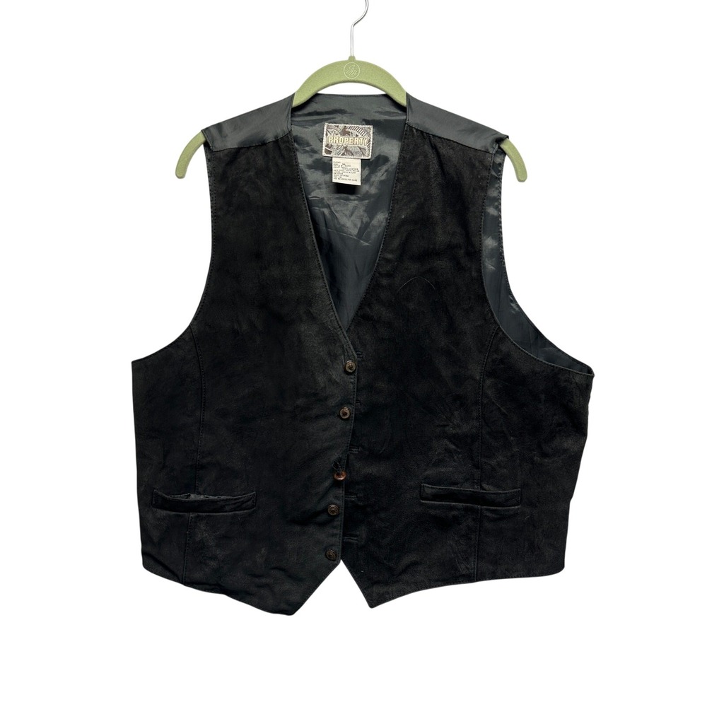 Vintage Black Leather Western Vest XL 🤠 Grunge Rock Worn Patina Y2K Biker Style